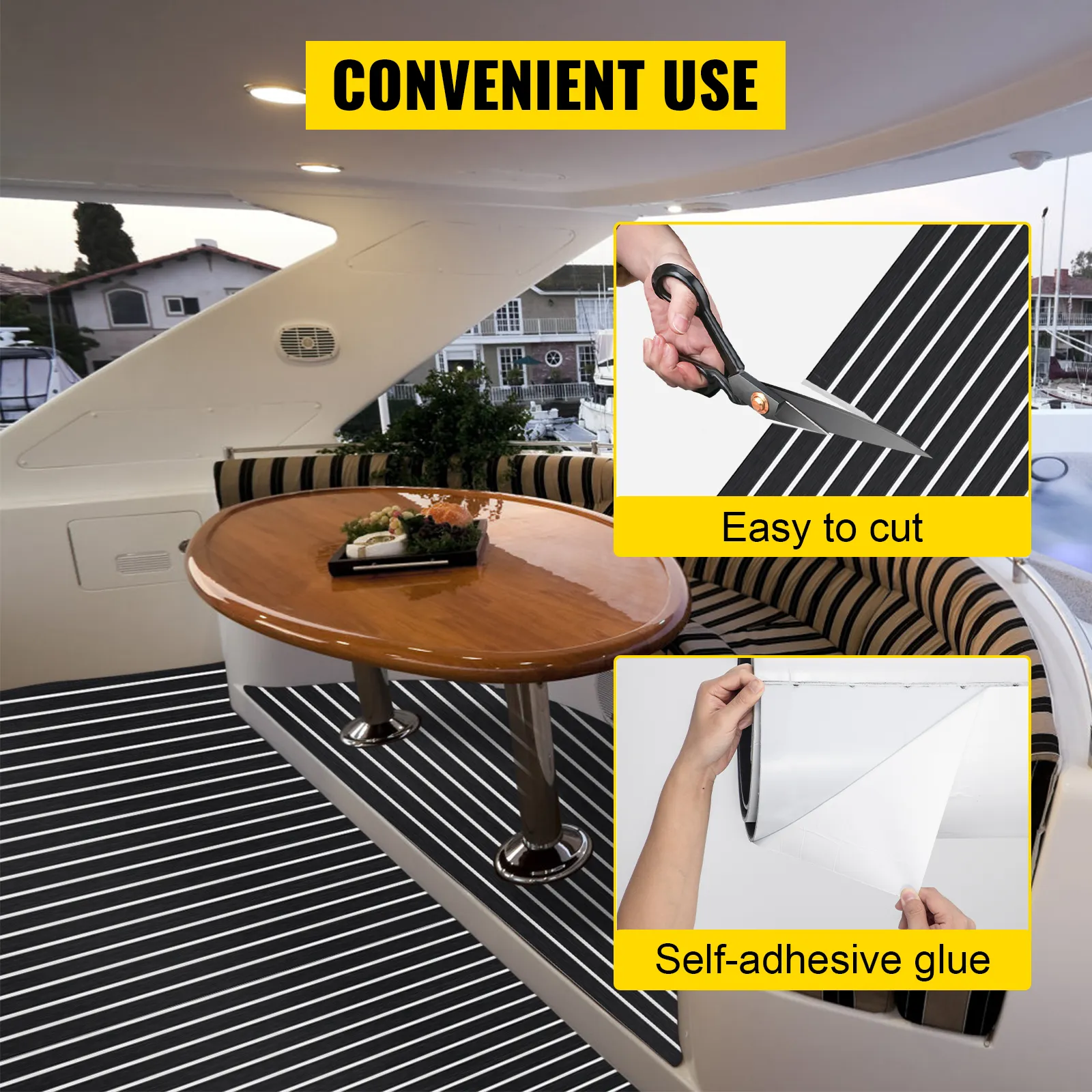 Lámina para cubierta de barco VEVOR, autoadhesiva y fácil de cortar para una aplicación cómoda.