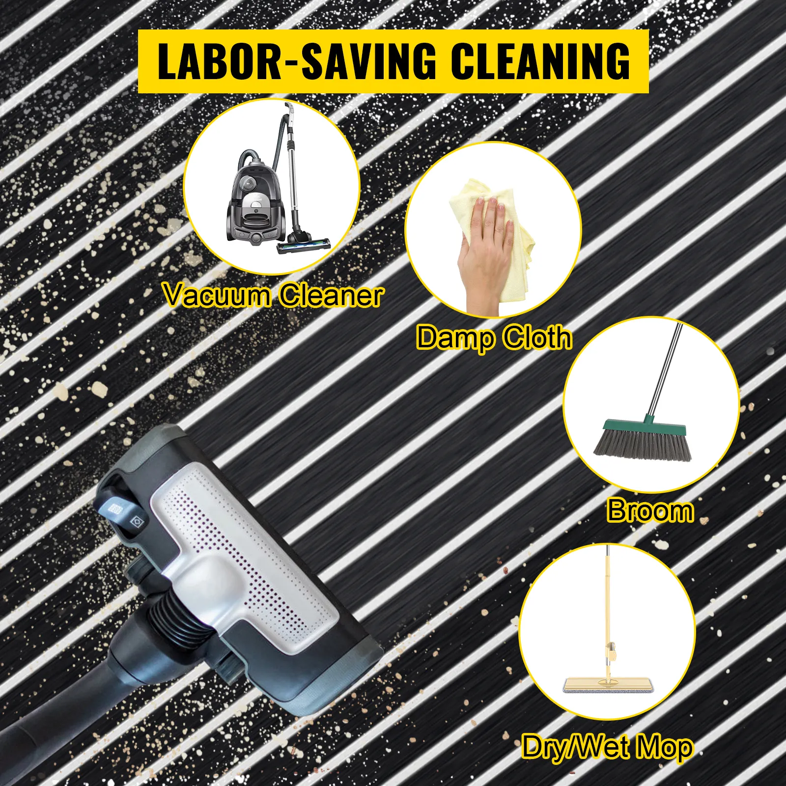 Opciones de limpieza que ahorran trabajo para láminas de cubiertas de barcos VEVOR con aspiradora, paño, escoba y trapeador.