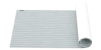 Lámina para cubierta de barco VEVOR, gris con rayas blancas, rollo parcialmente desenrollado.