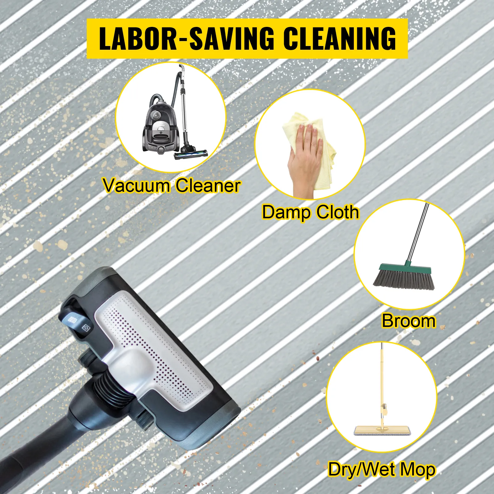 Métodos de limpieza que ahorran mano de obra para láminas de cubiertas de barcos VEVOR: aspiradora, paño húmedo, escoba, trapeador seco/húmedo.