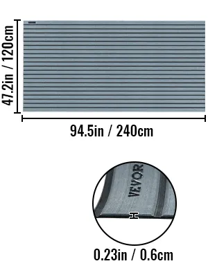 VEVOR faux teak boat decking sheet dimensions: 94.5in x 47.2in x 0.23in.