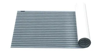VEVOR faux teak boat decking sheet rolled on one side, gray color with black lines.