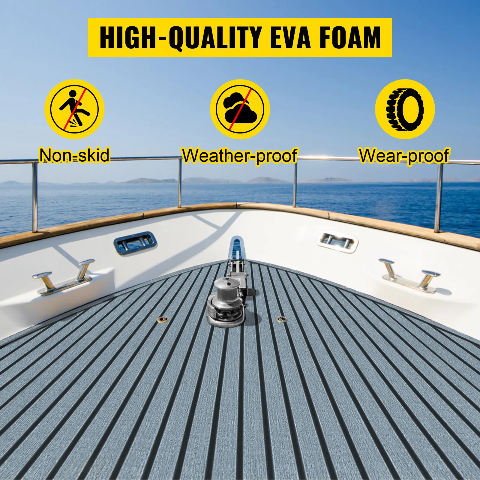 VEVOR faux teak boat decking sheet with non-skid, weather-proof, and wear-proof features.