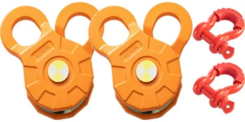 orange VEVOR snatch block set with two snatch blocks and red shackles.