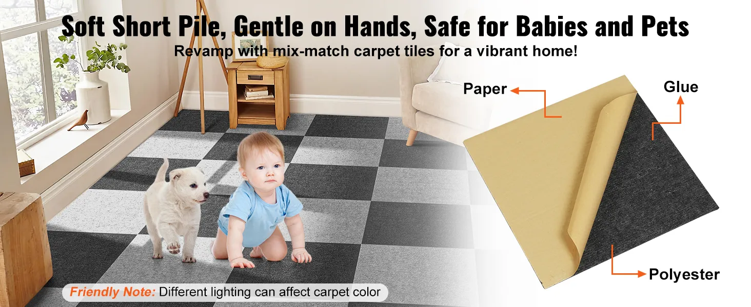soft, safe VEVOR carpet tiles for kids and pets, featuring mix-match colors in a living room setting.