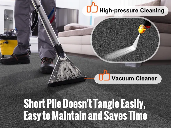 high-pressure cleaning VEVOR carpet tiles with a vacuum cleaner; easy maintenance and time-saving.