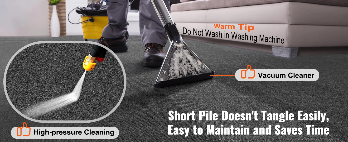 high-pressure cleaning VEVOR carpet tiles with a vacuum cleaner; easy maintenance and time-saving.