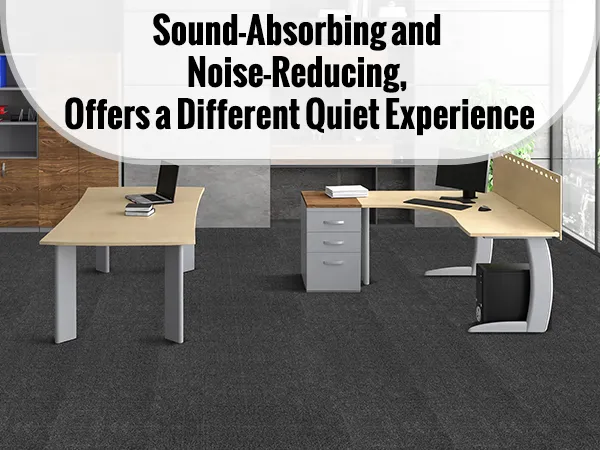 modern office with wood desks and cabinets on VEVOR carpet tiles, promoting noise reduction and comfort.