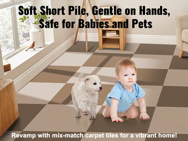 Losetas de alfombra VEVOR de pelo corto suave, seguras para bebés y mascotas, renueva tu hogar con colores combinados.
