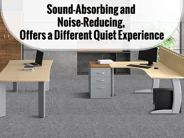 VEVOR carpet tiles in a modern office setup with desks, chairs, and plants, emphasizing noise reduction.