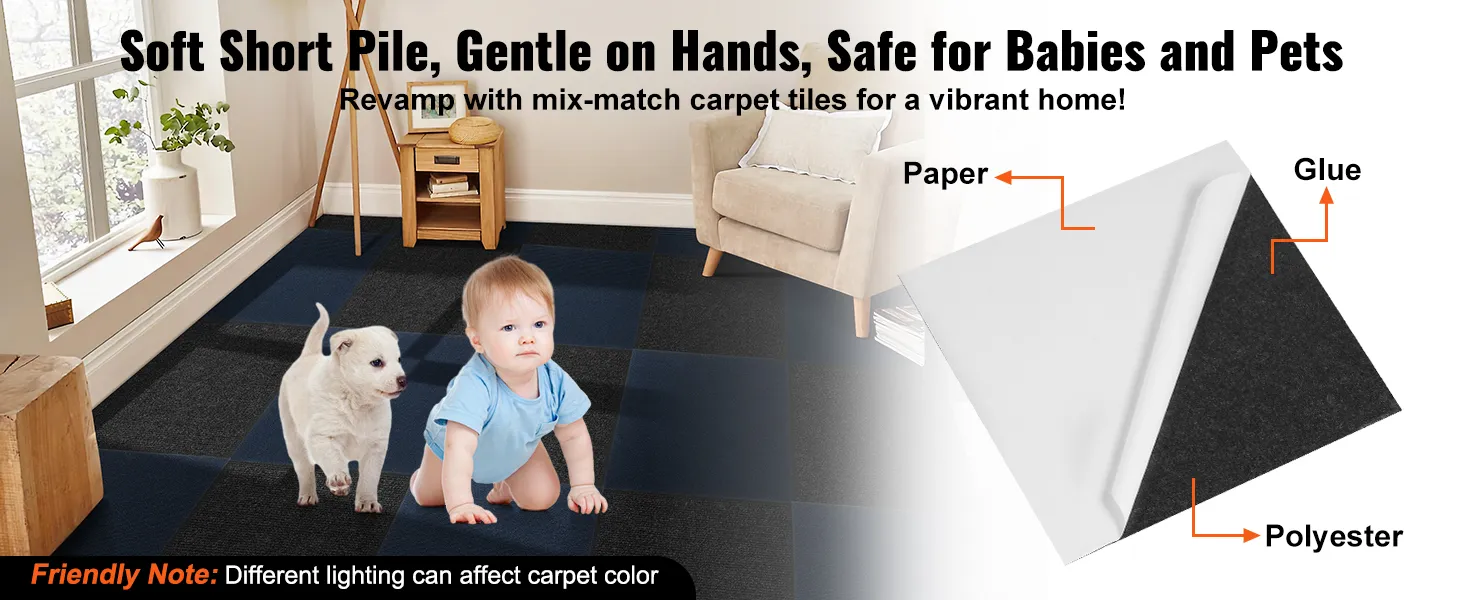 soft and safe VEVOR carpet tiles, perfect for babies and pets, shown in mix-match design for home use.