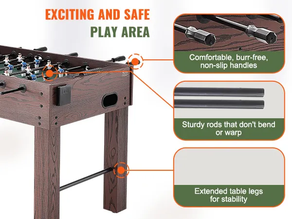 VEVOR foosball table featuring sturdy rods, extended stable legs, and comfortable non-slip handles.