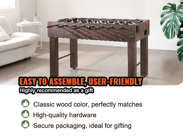 VEVOR foosball table in classic wood finish, easy to assemble, user-friendly, highly recommended as a gift.