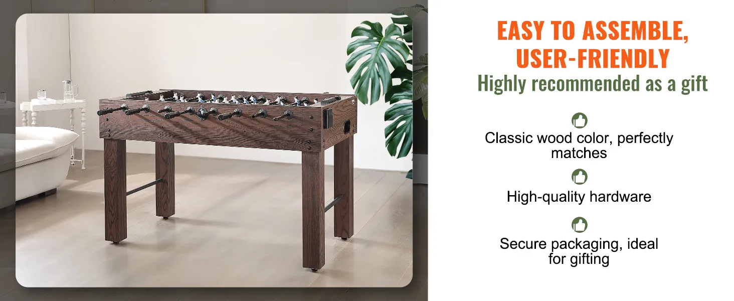VEVOR foosball table in classic wood finish, easy to assemble, user-friendly, highly recommended as a gift.