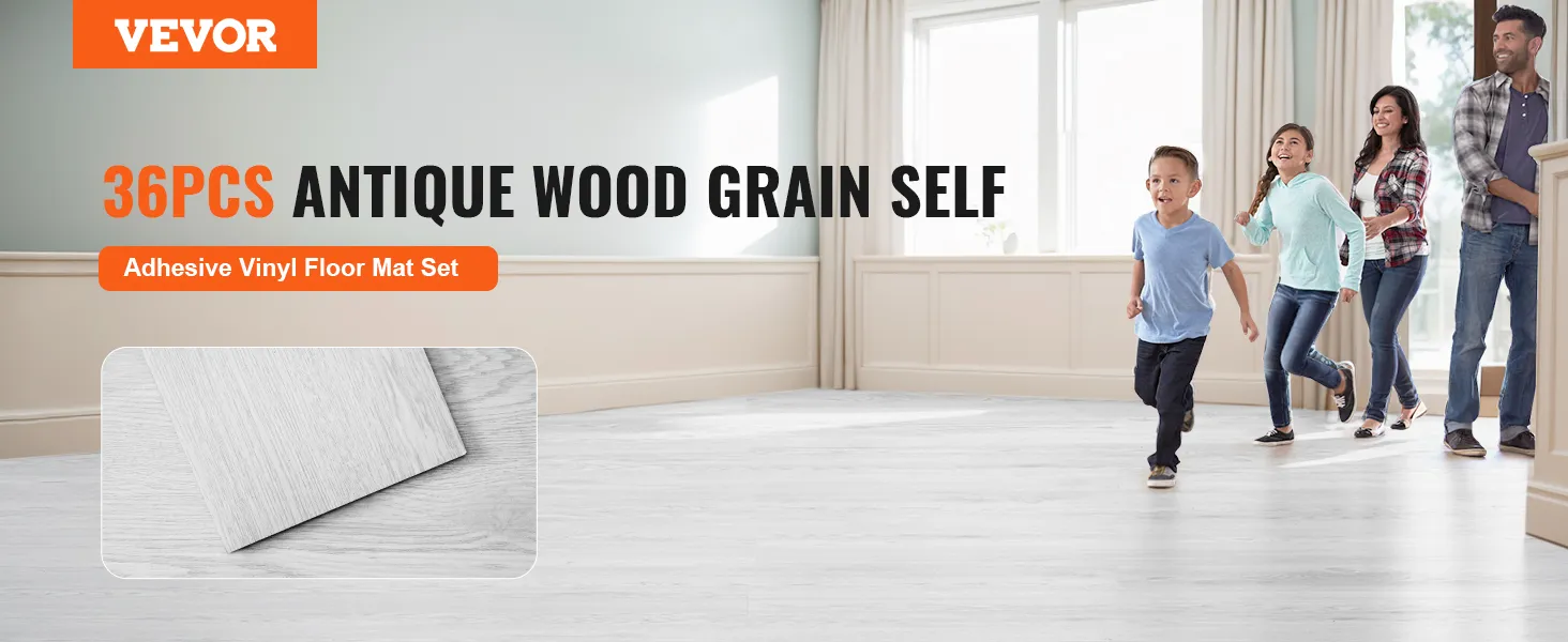 VEVOR adhesive vinyl floor mat set de 36 piezas con diseño de grano de madera antigua.