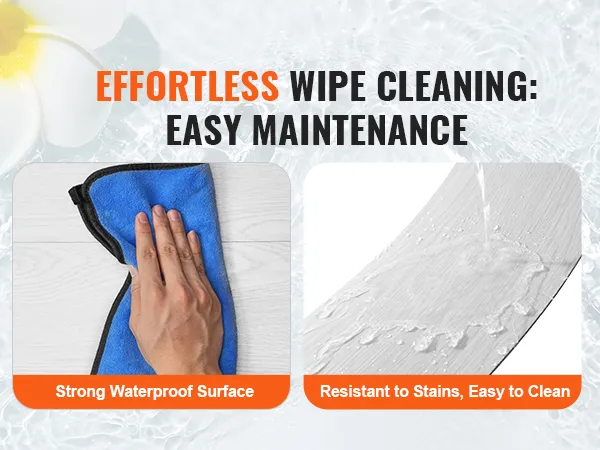 Limpieza sin esfuerzo de baldosas de vinilo VEVOR con superficie impermeable, resistente a las manchas y fácil de limpiar.