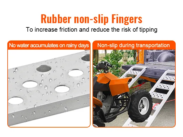 VEVOR aluminum loading ramps with non-slip holes for increased friction and safety during transport.