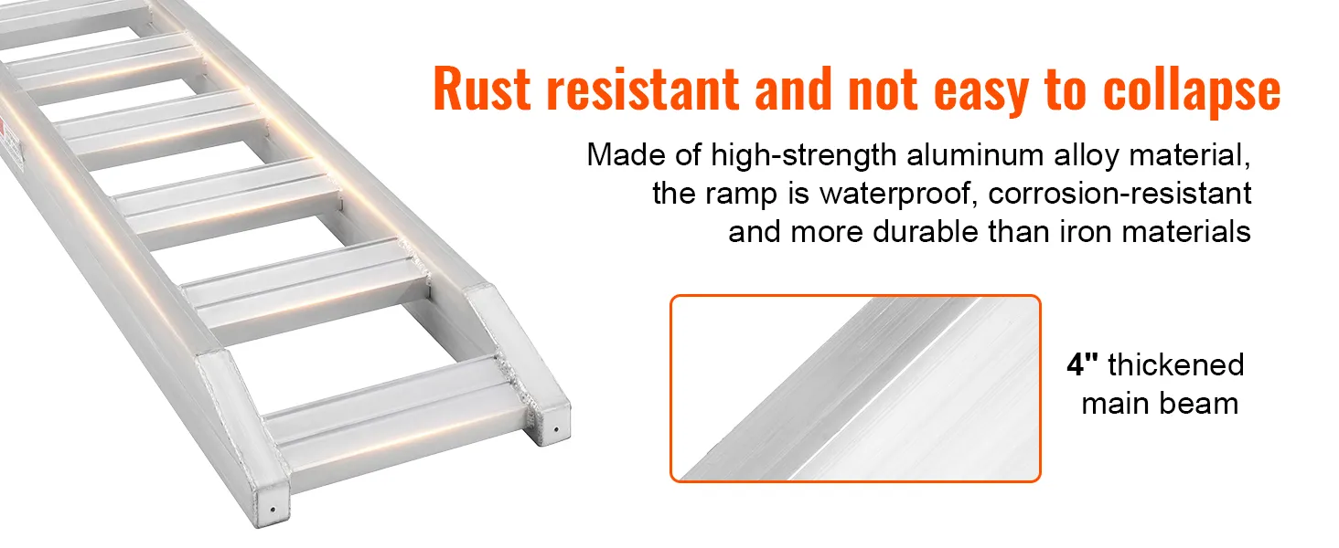 VEVOR Aluminum Ramps, 8810 lbs, Heavy-duty Ramps with Top Hook Attaching End, Universal Loading Ramp for Motorcycle, Tractor, ATV/UTV, Trucks, Lawn Mower, 72"L x 15"W, 2Pcs