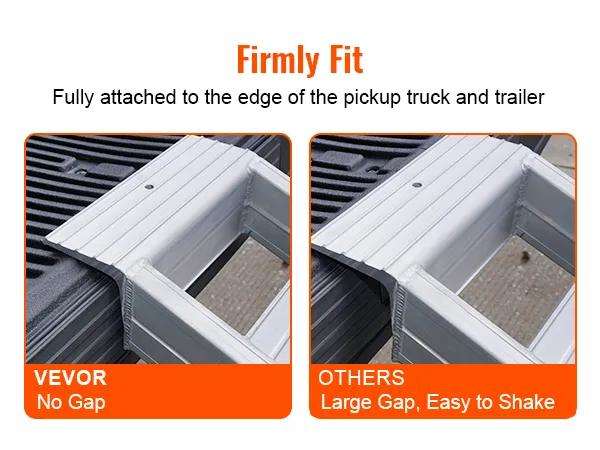 Rampas de aluminio VEVOR sin espacio para un ajuste firme en la camioneta; otras tienen espacios grandes e inestabilidad.