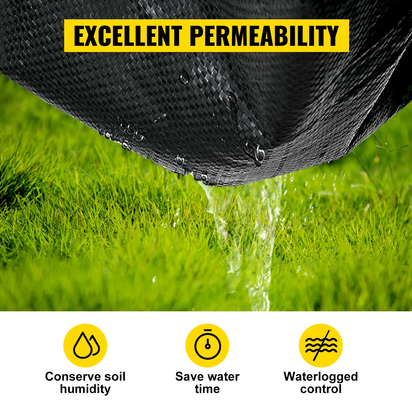 VEVOR onkruidwerend doek met uitstekende doorlaatbaarheid voor groen gras.