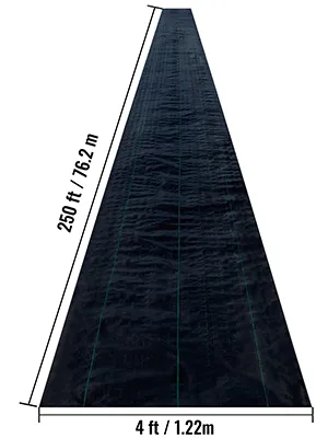 Tela protectora contra malezas VEVOR, rollo de 250 pies por 4 pies, en color negro con líneas verdes