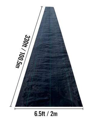 VEVOR weed barrier fabric, 330ft long and 6.5ft wide.