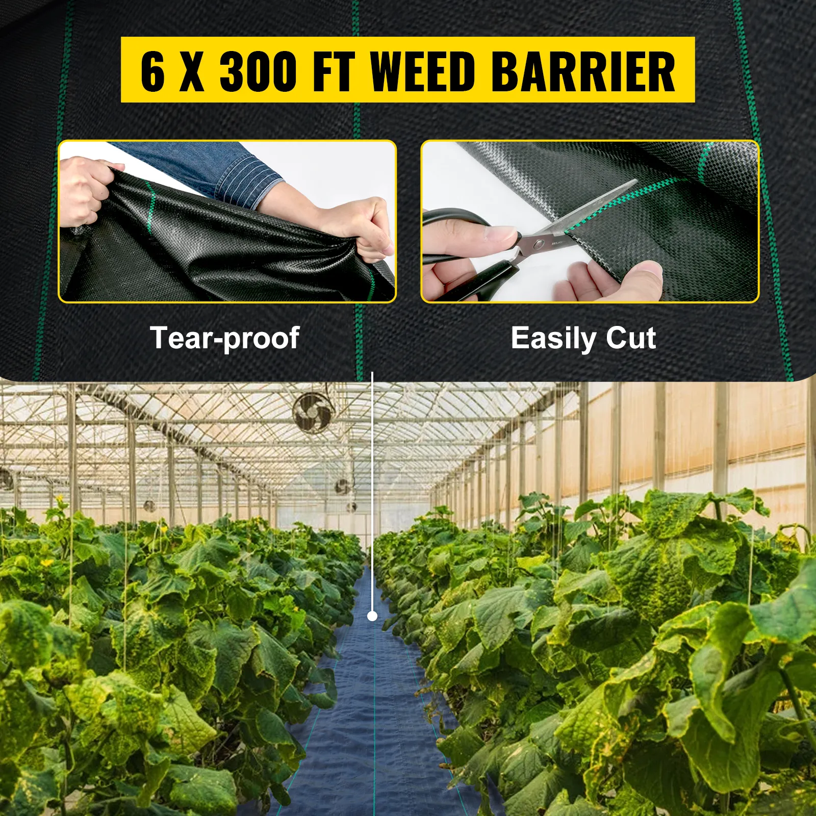 VEVOR weed barrier fabric in greenhouse, tear-proof and easily cut. 6 x 300 ft.