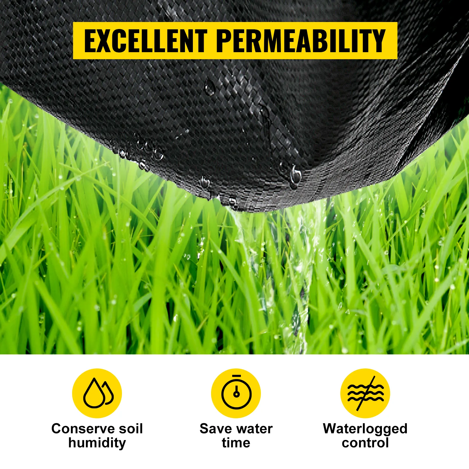VEVOR weed barrier fabric with excellent permeability over green grass.